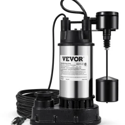 VEVOR 1.5 HP Submersible Cast Iron and Steel Sump Pump, 6000 GPH Submersible Water Pump with Integrated Vertical Float Switch, for Basement Water Basin and Flooding Area Tested to UL Standards