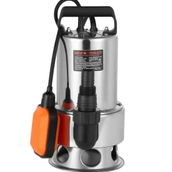 VEVOR 0.68 HP Submersible Sump Pump, 4000 GPH, Stainless Steel Submersible Sewage Dirty Clean Water Pump with Automatic Float Switch, Long Cord, 30 ft Max Lift, for Pools, Garden, Flooded Basement