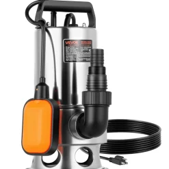 VEVOR 0.68 HP Submersible Sump Pump, 4000 GPH, Stainless Steel Submersible Sewage Dirty Clean Water Pump with Automatic Float Switch, Long Cord, 30 ft Max Lift, for Pools, Garden, Flooded Basement