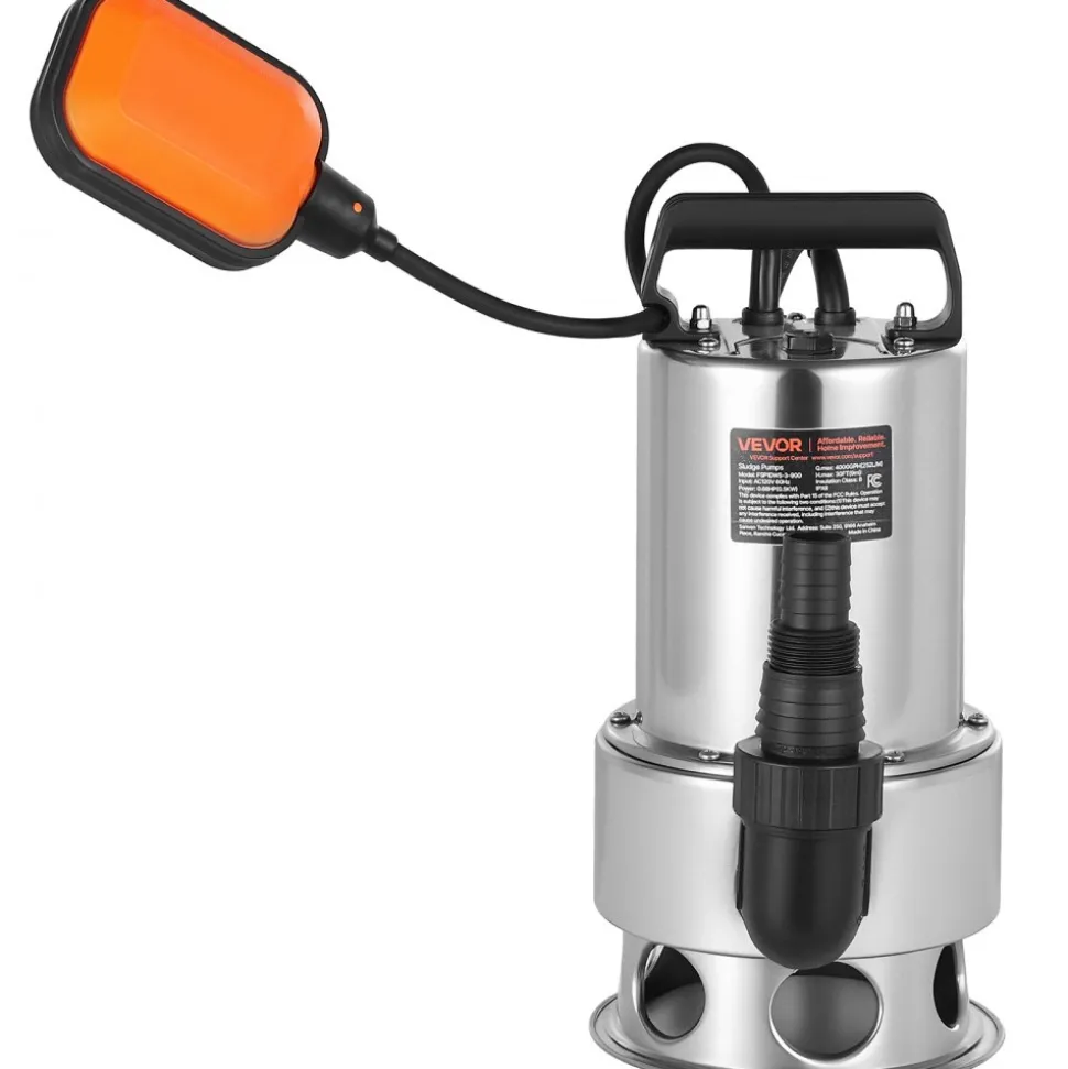 VEVOR 0.68 HP Submersible Sump Pump, 4000 GPH, Stainless Steel Submersible Sewage Dirty Clean Water Pump with Automatic Float Switch, Long Cord, 30 ft Max Lift, for Pools, Garden, Flooded Basement