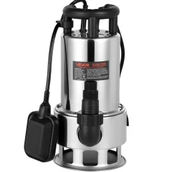 VEVOR 1 HP Submersible Sump Pump, 5500 GPH, Stainless Steel Submersible Sewage Dirty Clean Water Pump with Automatic Float Switch, Long Cord, 30 ft Max Lift, for Pools, Garden, Pond, Flooded Areas