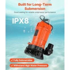VEVOR 1/2 HP Submersible Trash Pump, 2000 GPH, 120V Cast Iron Submersible Sump Sewage Pump with 2 in Discharge, 39 ft Max Lift, Drain Dirty Clean Water, for Pools, Garden, Pond, Basement, Flooded Area