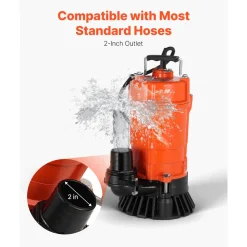 VEVOR 1/2 HP Submersible Trash Pump, 2000 GPH, 120V Cast Iron Submersible Sump Sewage Pump with 2 in Discharge, 39 ft Max Lift, Drain Dirty Clean Water, for Pools, Garden, Pond, Basement, Flooded Area