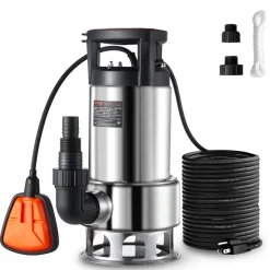 VEVOR 1HP Sump Pump, 4020GPH, 30FT Lift Stainless Steel Submersible Sludge Pump with 26FT Power Cord Automatic ON/OFF Float Switch, Drain Clean/Dirty Water for Basement Flood Pool Pond Garden Hot Tub