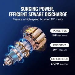 VEVOR 1HP Sump Pump, 4020GPH, 30FT Lift Stainless Steel Submersible Sludge Pump with 26FT Power Cord Automatic ON/OFF Float Switch, Drain Clean/Dirty Water for Basement Flood Pool Pond Garden Hot Tub
