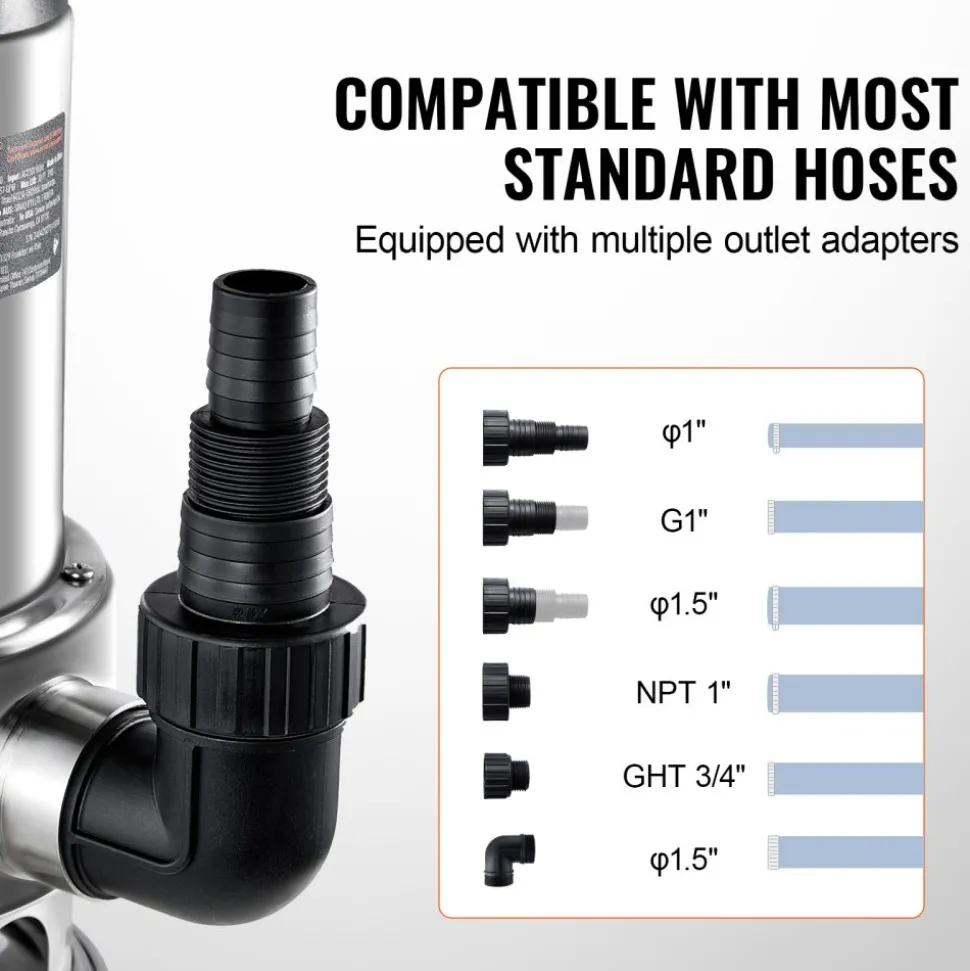 VEVOR 1HP Sump Pump, 4020GPH, 30FT Lift Stainless Steel Submersible Sludge Pump with 26FT Power Cord Automatic ON/OFF Float Switch, Drain Clean/Dirty Water for Basement Flood Pool Pond Garden Hot Tub