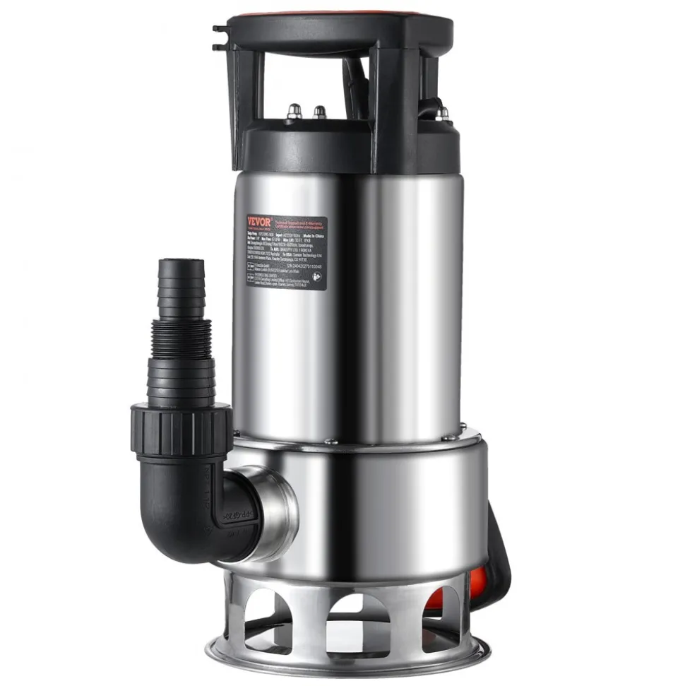 VEVOR 1HP Sump Pump, 4020GPH, 30FT Lift Stainless Steel Submersible Sludge Pump with 26FT Power Cord Automatic ON/OFF Float Switch, Drain Clean/Dirty Water for Basement Flood Pool Pond Garden Hot Tub