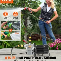 VEVOR 3/4HP SUS304 Stainless Steel Shallow Well Jet Pump, 115 Volt, 18.5 GPM 131 FT Maximum Head Irrigation Water Pump, for Agricultural Garden Irrigation System High-Rise Water Supply Shower Booster
