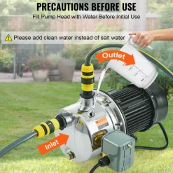 VEVOR 3/4HP SUS304 Stainless Steel Shallow Well Jet Pump, 115 Volt, 18.5 GPM 131 FT Maximum Head Irrigation Water Pump, for Agricultural Garden Irrigation System High-Rise Water Supply Shower Booster