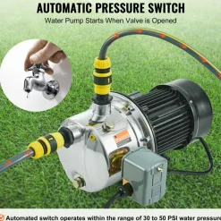 VEVOR 3/4HP SUS304 Stainless Steel Shallow Well Jet Pump, 115 Volt, 18.5 GPM 131 FT Maximum Head Irrigation Water Pump, for Agricultural Garden Irrigation System High-Rise Water Supply Shower Booster