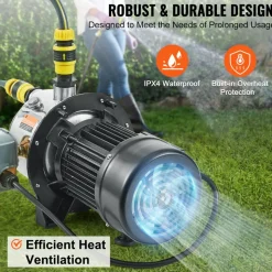 VEVOR 3/4HP SUS304 Stainless Steel Shallow Well Jet Pump, 115 Volt, 18.5 GPM 131 FT Maximum Head Irrigation Water Pump, for Agricultural Garden Irrigation System High-Rise Water Supply Shower Booster