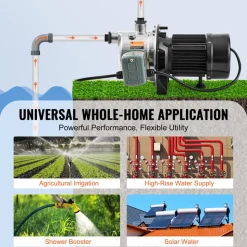 VEVOR 3/4HP SUS304 Stainless Steel Shallow Well Jet Pump, 115 Volt, 18.5 GPM 131 FT Maximum Head Irrigation Water Pump, for Agricultural Garden Irrigation System High-Rise Water Supply Shower Booster