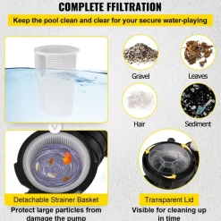 VEVOR 1HP Swimming Pool Pump, Dual Voltage 110V/220V, Circulates 5544GPH for Efficient Water Movement Above Pools, Includes Strainer Basket & Two 1-1/2'' NPT Connectors