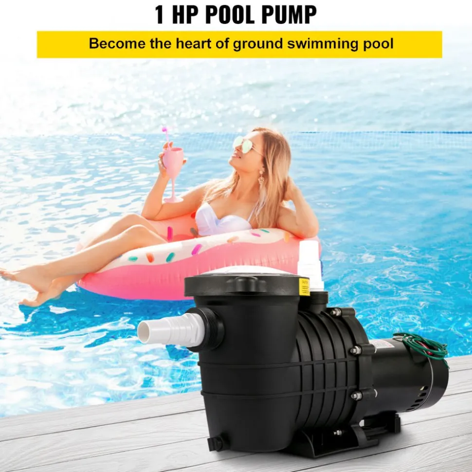VEVOR 1HP Swimming Pool Pump, Dual Voltage 110V/220V, Circulates 5544GPH for Efficient Water Movement Above Pools, Includes Strainer Basket & Two 1-1/2'' NPT Connectors