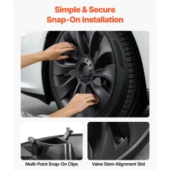 VEVOR Hubcaps Wheel Covers for 2017-2023 Tesla Model 3, 18 Inch Set of 4 Wheel Rim Cover Hubcaps OEM Style Replacement, R18 Size Snap On Car Hub Caps, Premium 10-Spoke ABS Tire Rim Caps, Matte Black