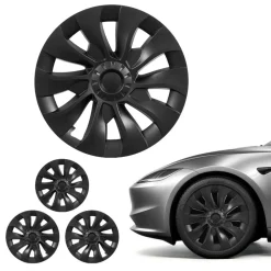 VEVOR Hubcaps Wheel Covers for 2017-2023 Tesla Model 3, 18 Inch Set of 4 Wheel Rim Cover Hubcaps OEM Style Replacement, R18 Size Snap On Car Hub Caps, Premium 10-Spoke ABS Tire Rim Caps, Matte Black