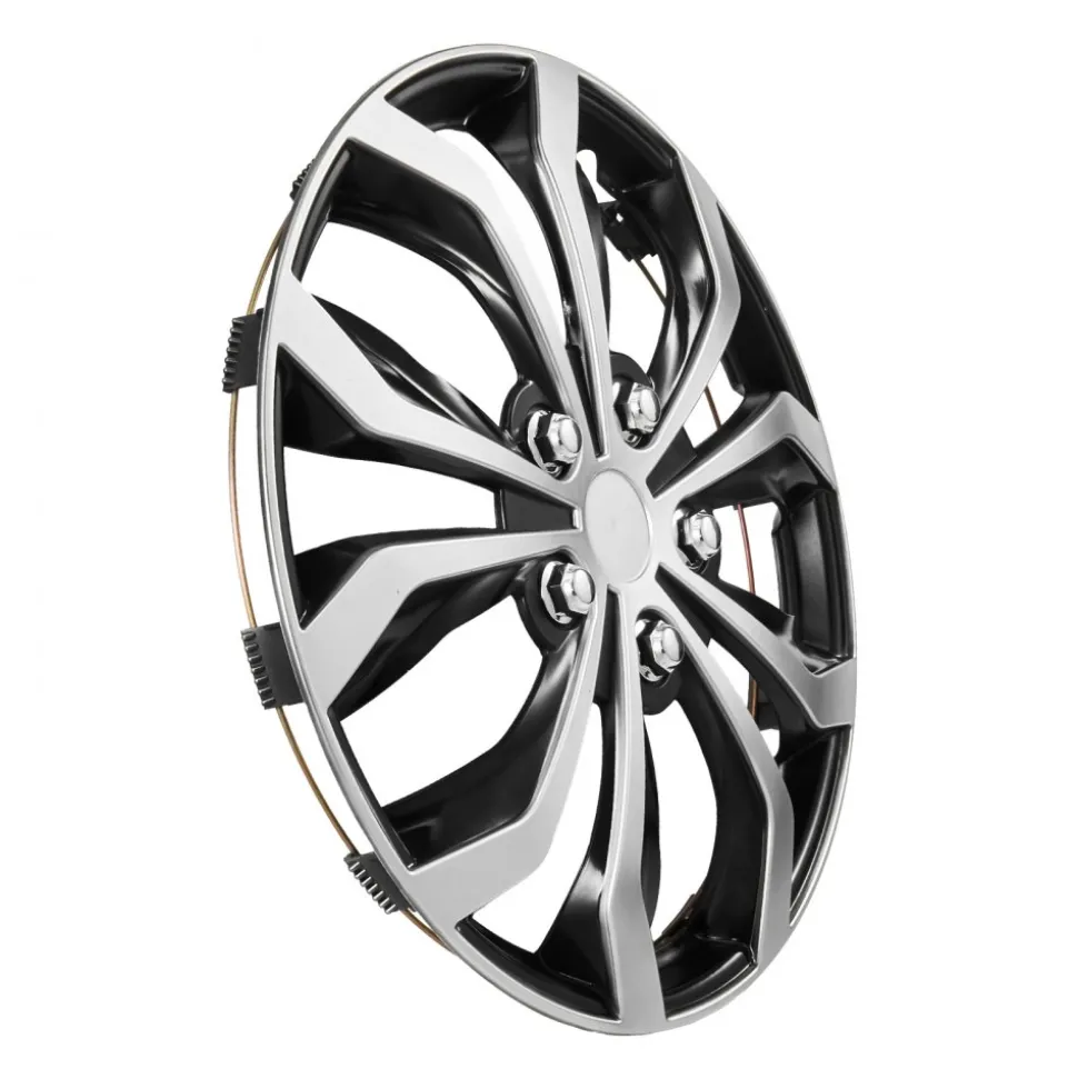 VEVOR Hubcaps Wheel Covers, 15 Inch Set of 4 Wheel Rim Cover Hubcaps OEM Replacement, R15 Size Snap On Car Hub Caps, Universal 10-Spoke ABS Tire Rim Caps for Hyundai Chevrolet Ford Honda, Silver/Black