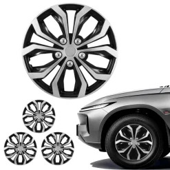 VEVOR Hubcaps Wheel Covers, 15 Inch Set of 4 Wheel Rim Cover Hubcaps OEM Replacement, R15 Size Snap On Car Hub Caps, Universal 10-Spoke ABS Tire Rim Caps for Hyundai Chevrolet Ford Honda, Silver/Black