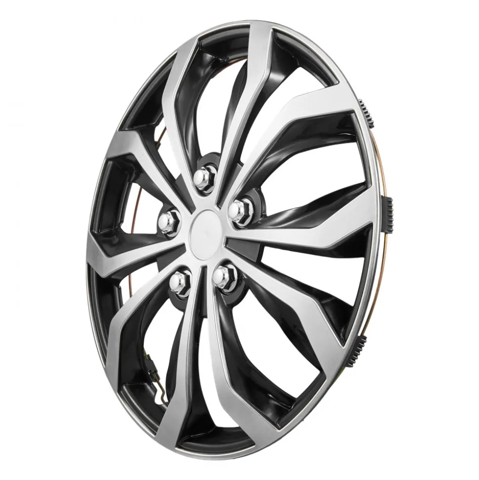 VEVOR Hubcaps Wheel Covers, 15 Inch Set of 4 Wheel Rim Cover Hubcaps OEM Replacement, R15 Size Snap On Car Hub Caps, Universal 10-Spoke ABS Tire Rim Caps for Hyundai Chevrolet Ford Honda, Silver/Black