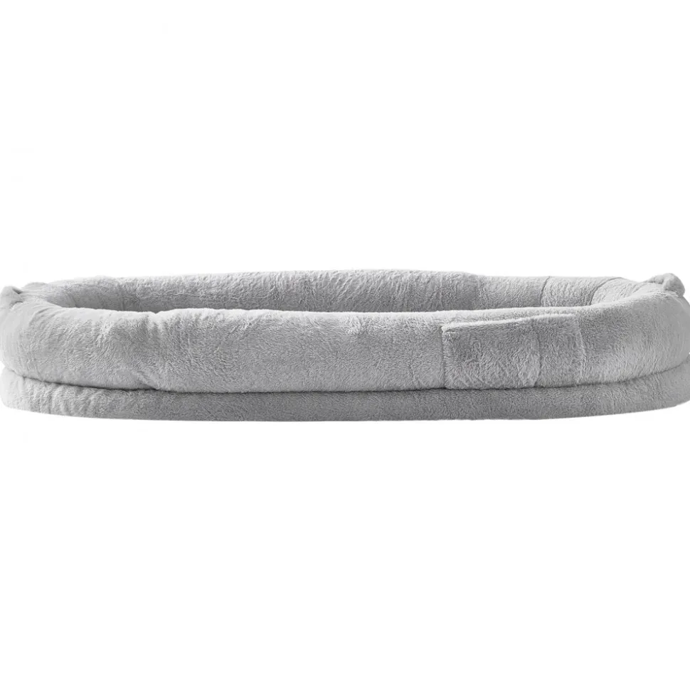 VEVOR Human Dog Bed, 67.7"x35"x9.8" Human Dog Bed for Adult, Human Size Dog Bed with Washable Faux Rabbit Fur Cover, Egg Orthopedic Foam, Storage Pocket, Large Dog Bean Bed, Light Grey