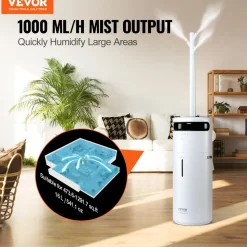 VEVOR Humidifier for Home Large Room, Commercial Humidifier for Whole House 1291.7 sq ft, 16L Water Tank & Night Light & 12h Timer & Auto Shut-Off , Greenhouse, Commercial Branch Tube w/ 360° Nozzle