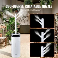 VEVOR Humidifier for Home Large Room, Commercial Humidifier for Whole House 1291.7 sq ft, 16L Water Tank & Night Light & 12h Timer & Auto Shut-Off , Greenhouse, Commercial Branch Tube w/ 360° Nozzle