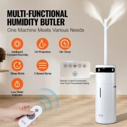 VEVOR Humidifier for Home Large Room, Commercial Humidifier for Whole House 1291.7 sq ft, 16L Water Tank & Night Light & 12h Timer & Auto Shut-Off , Greenhouse, Commercial Branch Tube w/ 360° Nozzle