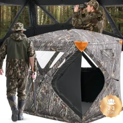 VEVOR Hunting Blind, 270° Ground Blind, 2-3 Person Pop Up Deer Blind for Hunting with Carrying Bag, Portable Resilient Hunting Tent, 3 Horizontal Windows for Turkey and Deer Hunting