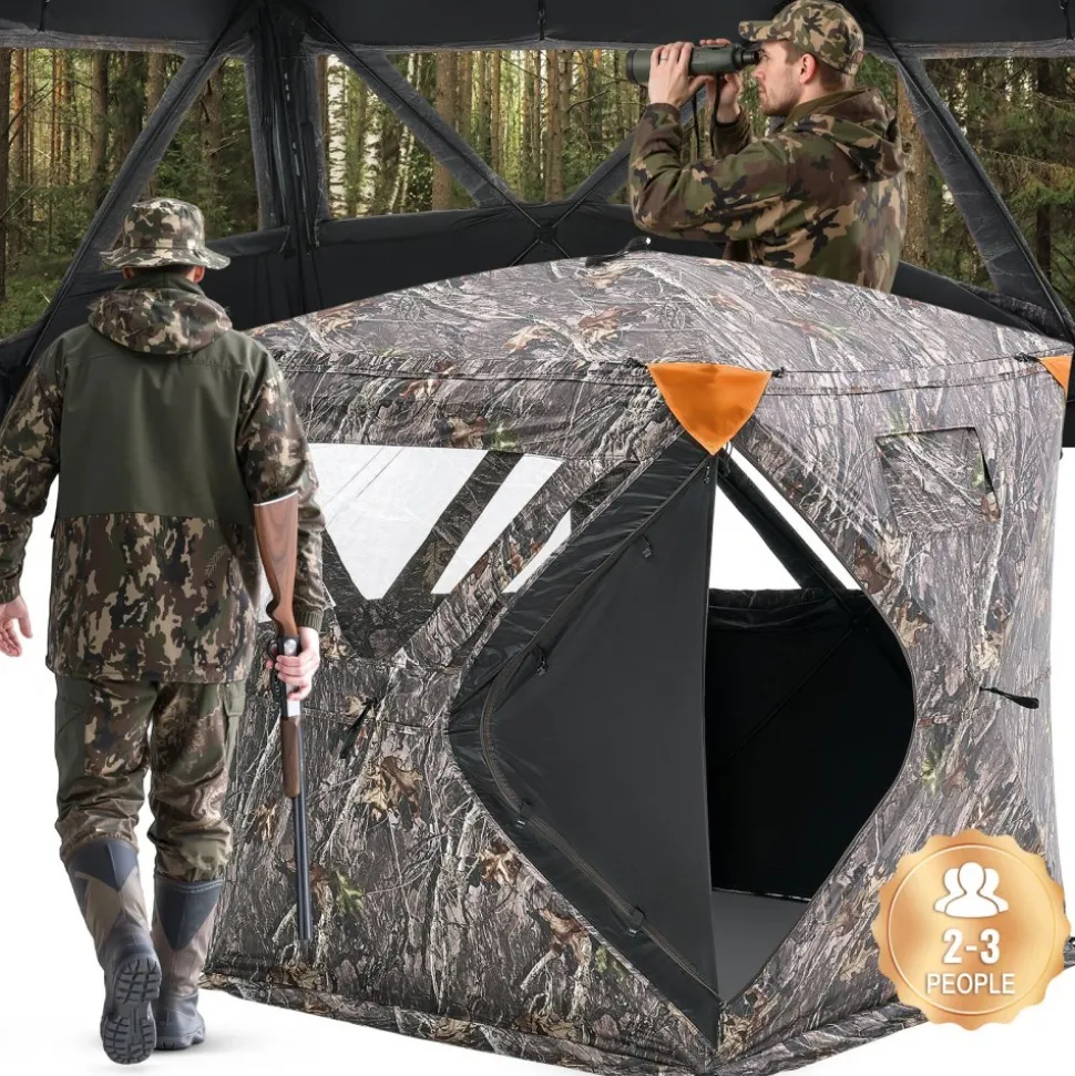 VEVOR Hunting Blind, 270° Ground Blind, 2-3 Person Pop Up Deer Blind for Hunting with Carrying Bag, Portable Resilient Hunting Tent, 3 Horizontal Windows for Turkey and Deer Hunting