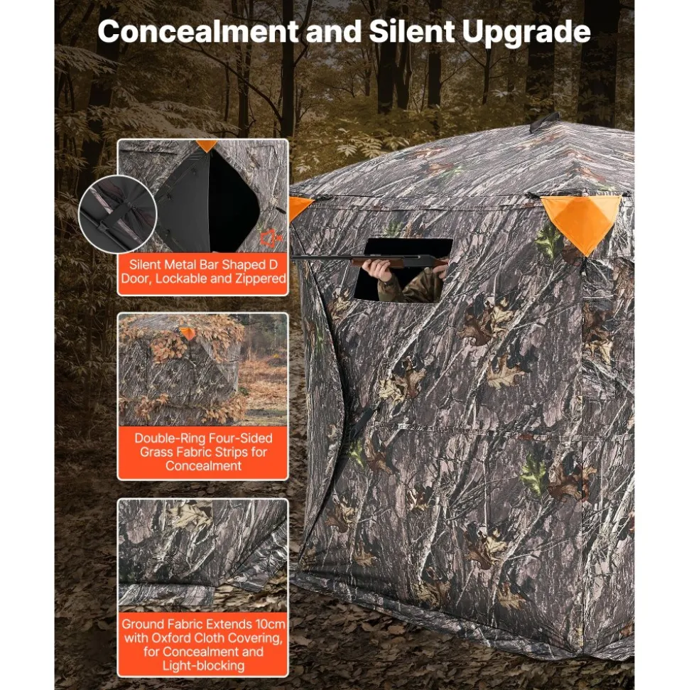 VEVOR Hunting Blind, 270° Ground Blind, 2-3 Person Pop Up Deer Blind for Hunting with Carrying Bag, Portable Resilient Hunting Tent, 3 Horizontal Windows for Turkey and Deer Hunting