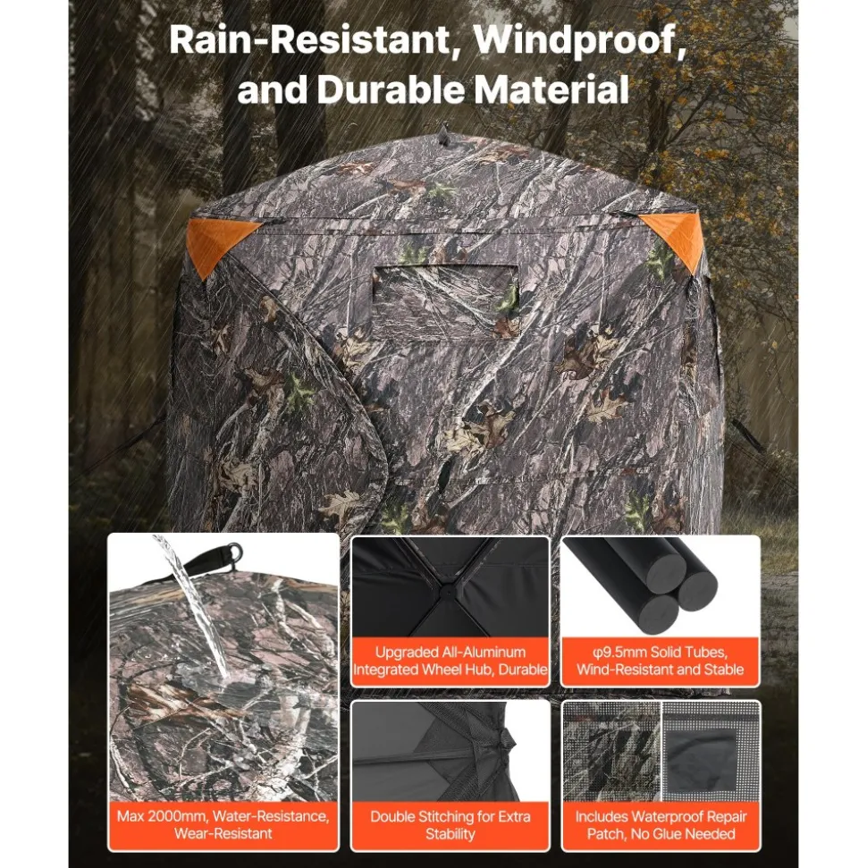 VEVOR Hunting Blind, 270° Ground Blind, 2-3 Person Pop Up Deer Blind for Hunting with Carrying Bag, Portable Resilient Hunting Tent, 3 Horizontal Windows for Turkey and Deer Hunting