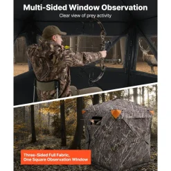 VEVOR Hunting Blind, 270° Ground Blind, 1-2 Person Pop Up Deer Blind for Hunting with Carrying Bag, Portable Resilient Hunting Tent, 3 Horizontal Windows for Turkey and Deer Hunting