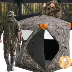 VEVOR Hunting Blind, 270° Ground Blind, 1-2 Person Pop Up Deer Blind for Hunting with Carrying Bag, Portable Resilient Hunting Tent, 3 Horizontal Windows for Turkey and Deer Hunting