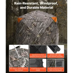 VEVOR Hunting Blind, 270° Ground Blind, 1-2 Person Pop Up Deer Blind for Hunting with Carrying Bag, Portable Resilient Hunting Tent, 3 Horizontal Windows for Turkey and Deer Hunting