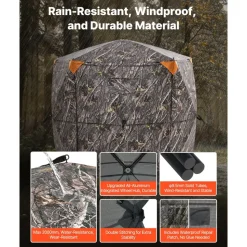 VEVOR Hunting Blind, 6-7 Person, 288 Degree 5 Side See-Through Ground Blinds with Carrying Bag, Portable Camouflage Tent, Durable Concealed Shelter with Silent Zipper Door and Window, for Turkey Deer