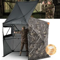 VEVOR Hunting Blind, 6-7 Person, 288 Degree 5 Side See-Through Ground Blinds with Carrying Bag, Portable Camouflage Tent, Durable Concealed Shelter with Silent Zipper Door and Window, for Turkey Deer