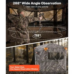 VEVOR Hunting Blind, 6-7 Person, 288 Degree 5 Side See-Through Ground Blinds with Carrying Bag, Portable Camouflage Tent, Durable Concealed Shelter with Silent Zipper Door and Window, for Turkey Deer
