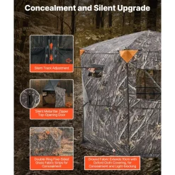 VEVOR Hunting Blind, 6-7 Person, 288 Degree 5 Side See-Through Ground Blinds with Carrying Bag, Portable Camouflage Tent, Durable Concealed Shelter with Silent Zipper Door and Window, for Turkey Deer