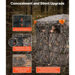VEVOR Hunting Blind, 4-5 Person See Through Ground Blinds with Carrying Bag, 270 Degree Portable Camouflage Tent, Durable Concealed Shelter with Silent Magnetic Door and Window, for Turkey and Deer