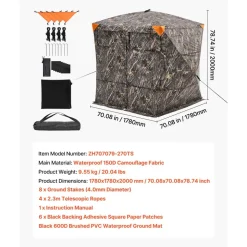 VEVOR Hunting Blind, 4-5 Person See Through Ground Blinds with Carrying Bag, 270 Degree Portable Camouflage Tent, Durable Concealed Shelter with Silent Magnetic Door and Window, for Turkey and Deer