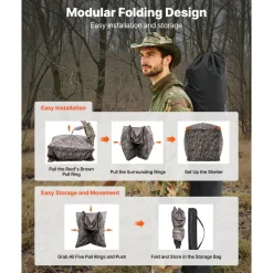 VEVOR Hunting Blind, 4-5 Person See Through Ground Blinds with Carrying Bag, 270 Degree Portable Camouflage Tent, Durable Concealed Shelter with Silent Magnetic Door and Window, for Turkey and Deer