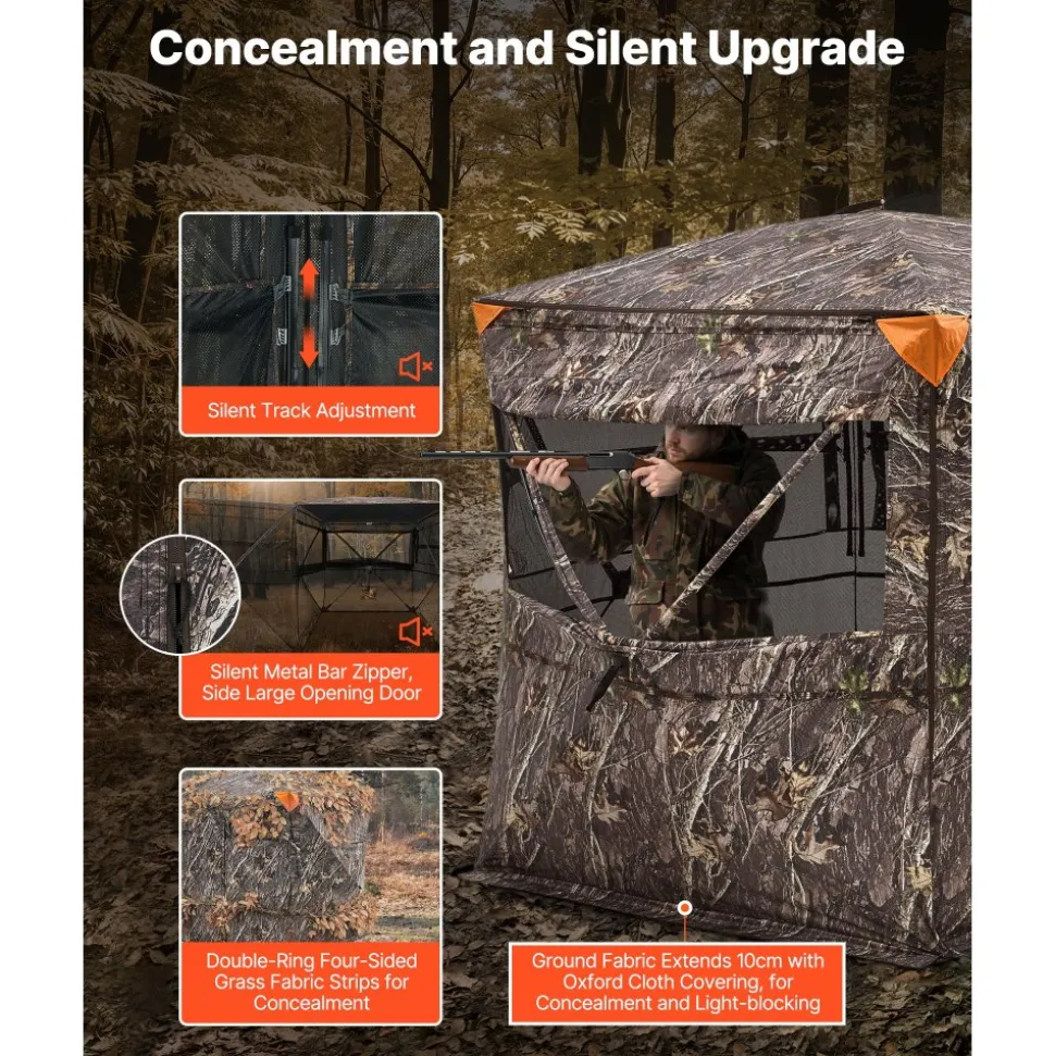VEVOR Hunting Blind, 4-5 Person See Through Ground Blinds with Carrying Bag, 360 Degree Portable Camouflage Tent, Durable Concealed Shelter with Silent Zipper Door and Window, for Turkey and Deer