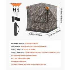 VEVOR Hunting Blind, 4-5 Person See Through Ground Blinds with Carrying Bag, 360 Degree Portable Camouflage Tent, Durable Concealed Shelter with Silent Zipper Door and Window, for Turkey and Deer