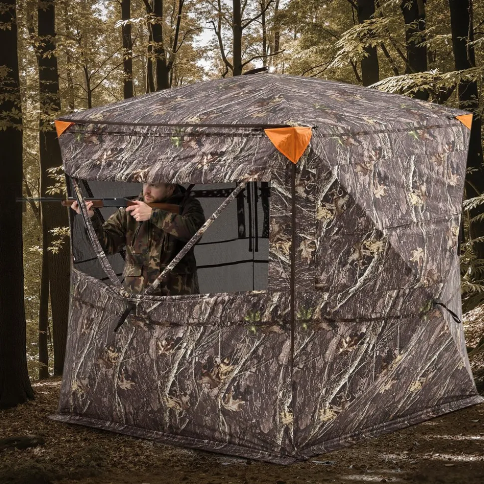 VEVOR Hunting Blind, 4-5 Person See Through Ground Blinds with Carrying Bag, 360 Degree Portable Camouflage Tent, Durable Concealed Shelter with Silent Zipper Door and Window, for Turkey and Deer