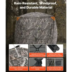 VEVOR Hunting Blind, 4-5 Person See Through Ground Blinds with Carrying Bag, 360 Degree Portable Camouflage Tent, Durable Concealed Shelter with Silent Zipper Door and Window, for Turkey and Deer