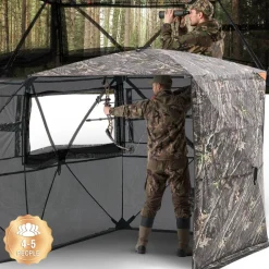 VEVOR Hunting Blind, 4-5 Person See Through Ground Blinds with Carrying Bag, 360 Degree Portable Camouflage Tent, Durable Concealed Shelter with Silent Zipper Door and Window, for Turkey and Deer