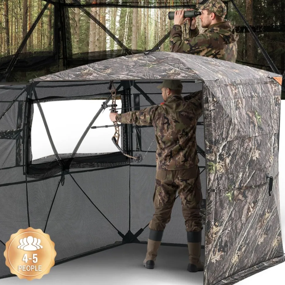 VEVOR Hunting Blind, 4-5 Person See Through Ground Blinds with Carrying Bag, 360 Degree Portable Camouflage Tent, Durable Concealed Shelter with Silent Zipper Door and Window, for Turkey and Deer
