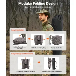 VEVOR Hunting Blind, 4-5 Person See Through Ground Blinds with Carrying Bag, 360 Degree Portable Camouflage Tent, Durable Concealed Shelter with Silent Zipper Door and Window, for Turkey and Deer