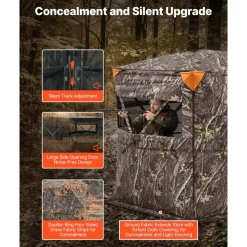 VEVOR Hunting Blind, 2-3 Person See Through Ground Blinds with Carrying Bag, 360 Degree Portable Camouflage Tent, Durable Concealed Shelter with Silent Side Door and Window, for Turkey and Deer