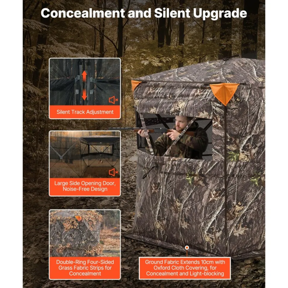VEVOR Hunting Blind, 2-3 Person See Through Ground Blinds with Carrying Bag, 360 Degree Portable Camouflage Tent, Durable Concealed Shelter with Silent Side Door and Window, for Turkey and Deer